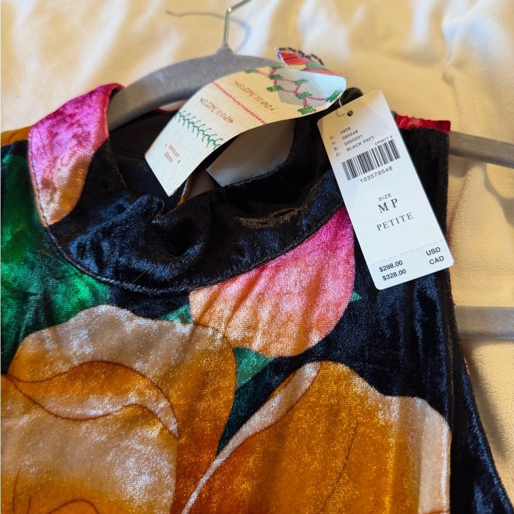 NWT Farm Rio x Anthropologie Mock-neck Printed Velvet Midi Dress Medium Petite - Picture 6 of 9